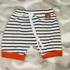 Striped Black and White Kids Shorts with Orange Accents